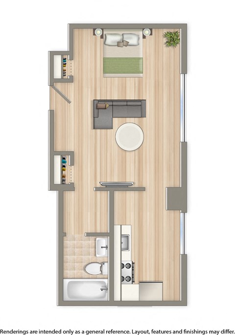 Floor plan for studio, 1 bath, 360 sqft
